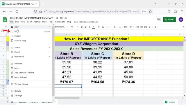 Google Sheets | IMPORTRANGE | Function | Import Data from Range | Example | Spreadsheet Tutorial