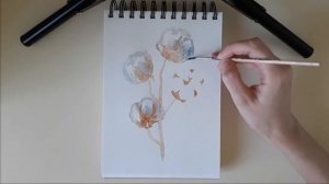 Рисуем веточку хлопка / Вата / Акварель