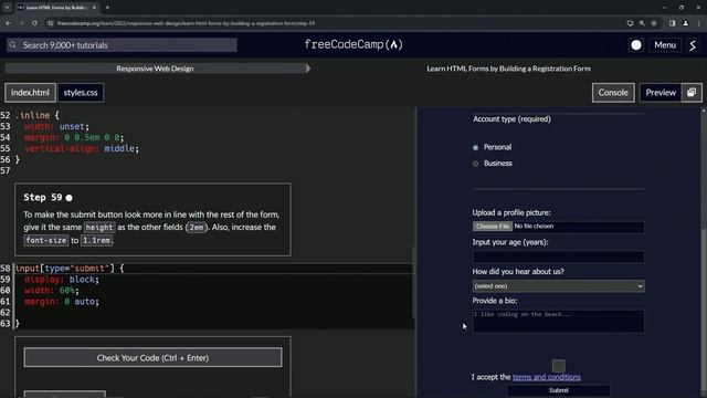 Learn HTML Forms by Building a Registration Form - Step 59