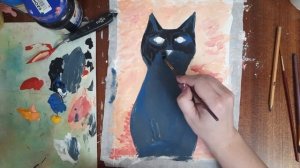 Как нарисовать кота. Рисуем черного кота гуашью. Нарисуем грустного кота. Как легко нарисовать кошк