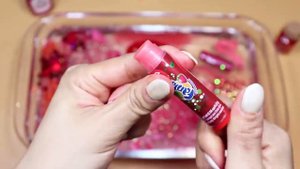 STRAWBERRY" Mixing "RED" Makeup,glitter Into Clear Slime! "STRAWBERRY SLIME"