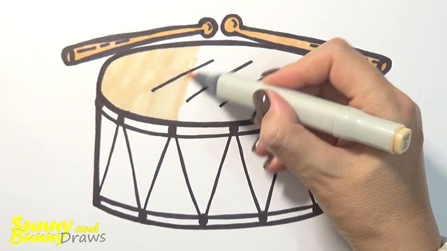 Рисунок и раскраска Барабан ?- Рисунки для детей | Sunny and Bunny Draws смотреть онлайн