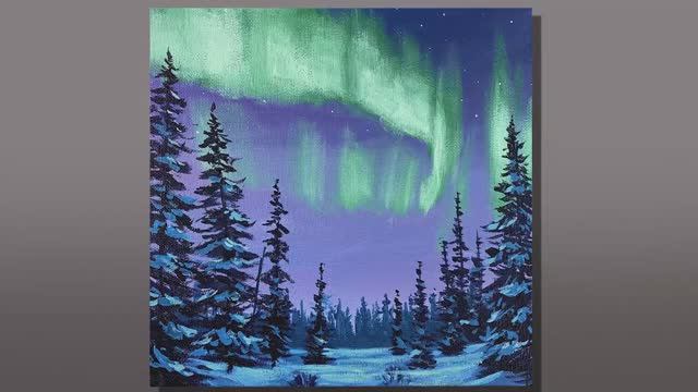 (20) Acrylic Painting Northern Lights Landscape _ Correa Art