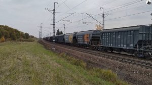 Электровоз ВЛ11-508/491А с грузовым поездом. Железная дорога.