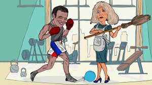 Макрон-боксëр и медицинская груша