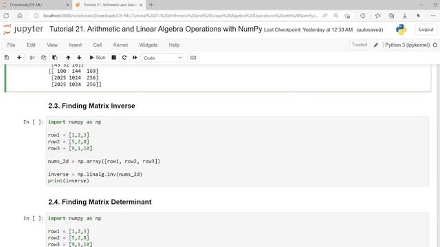 DS - ML Tutorial 21. Arithmetic and Linear Algebra Operations with NumPy