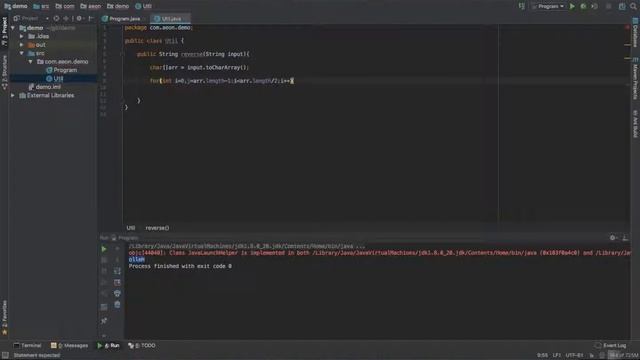String reversal in Java смотреть онлайн