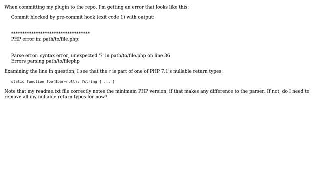 Wordpress: SVN precommit and nullable return types смотреть онлайн