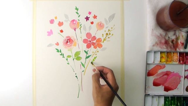How to paint a flower bouquet with watercolors - Jay Art смотреть онлайн