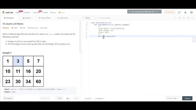 Leetcode Search a 2D Matrix | Array | Binary Search | Matrix | Medium | Python смотреть онлайн