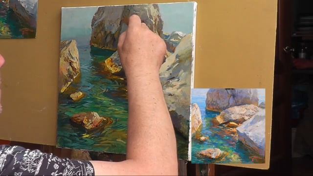 Как нарисовать поэтапно. Морской пейзаж прозрачная вода, часть 2
