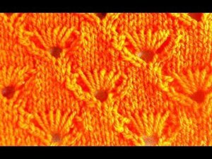 Ажурный узор спицами "Ракушки из вытянутых петель".