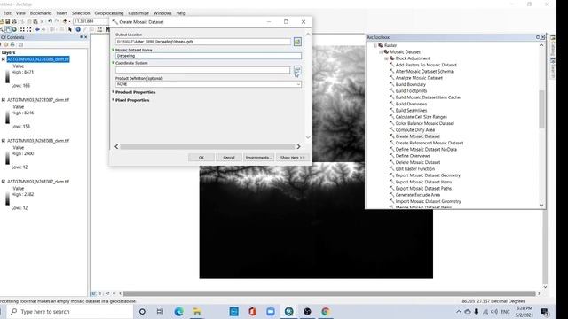 How to Mosaic or combine or merge raster datasets- DEM or Satellite images using ArcGIS