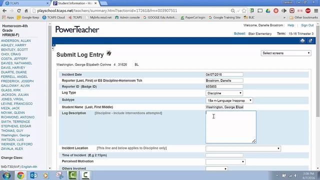 Discipline Log Entries in PowerTeacher ES Teacher's Guide смотреть онлайн