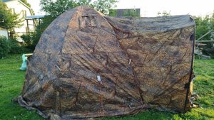 Пристёгиваем тамбур соединитель от палатки Берег УП-7 к палатке Берег МФП-3
