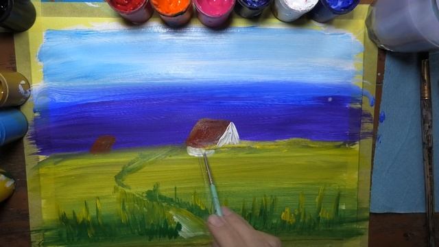 Пейзаж гуашью| Простые уроки рисования КРАСКАМИ| Step by Step. Painting lessons. смотреть онлайн