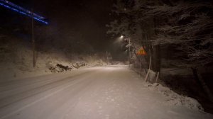 Walking in Snowfall at Night in Stockholm, Sweden, Sounds from Snow, Relaxing walk. 4K UHD