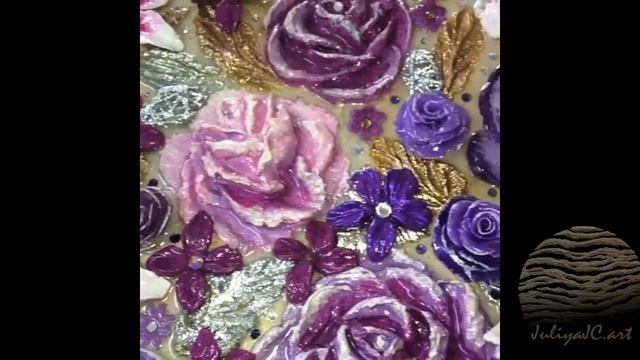 Объемная Текстурная Картина панно с цветочной композицией декорированная кристаллами люкс и поталь смотреть онлайн