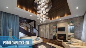 Установка натяжных потолков с освещением в гостиной