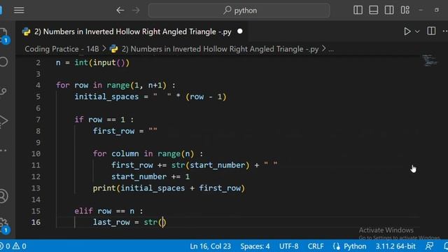 Numbers in Inverted Hollow Right Angled Triangle - | Coding Practice - 14B | CCBP 4.0 | Newly