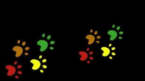 Футаж разноцветные следы животного на черном фоне /Footage multicolored animal tracks on a black ba
