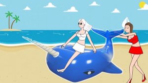 Inflatable Narwhal Blow To Pop. Animation