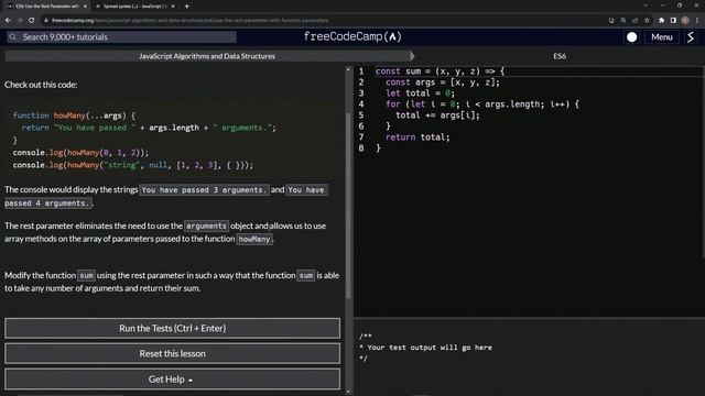 JavaScript ES6 7: Use the Rest Parameter with Function Parameters | FreeCodeCamp