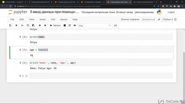 5 Ввод данных при помощи функции input() в Python