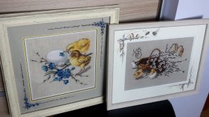 Оформление вышивки в багет с дорисовкой на паспарту. Вышивка крестом.