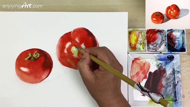 How to paint the color reflection in watercolor of tomatoes смотреть онлайн