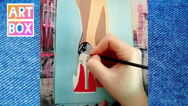 Как нарисовать туфли красками пошагово??Painting shoes in gouache technic step by step смотреть онлайн
