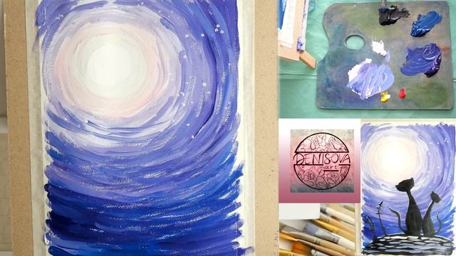 Кошки и луна. Урок рисования для детей смотреть онлайн