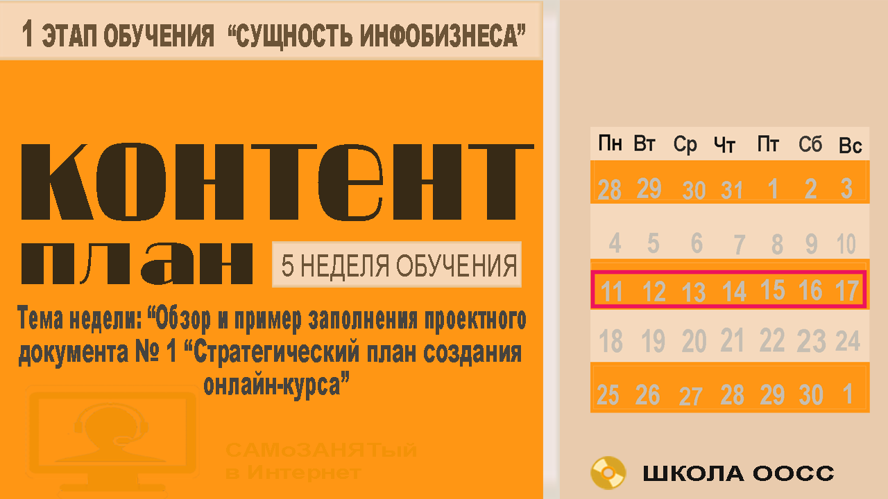 КП на 5 неделю обучения. Стратегический план создания онлайн курса