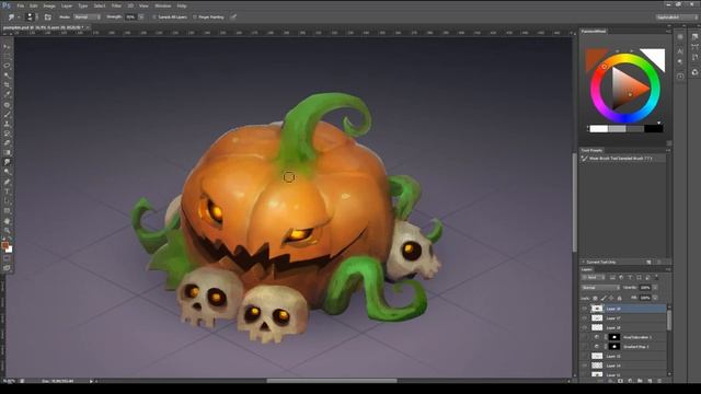 ISOMETRIC HALLOWEEN PUMPKIN in Photoshop! Digital Drawing Process  Sephiroth Art