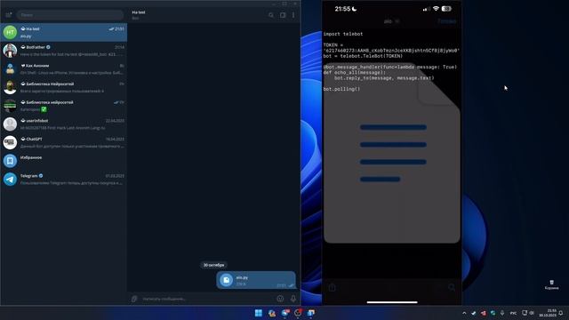 Запускаем Telegram Bot на iPhone iSH Shell - сервер для телеграм бота из iPhone смотреть онлайн
