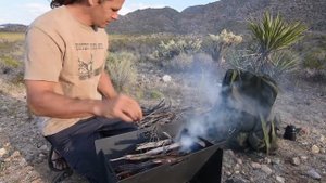 Chad Zuber Survival - Cooking Cactus on Portable Fire Pit