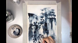 Aquarell Bild sehr EINFACH  Bergen Landschaft monochrom Tutorial Abstrakt mit Palettenmesser Trick