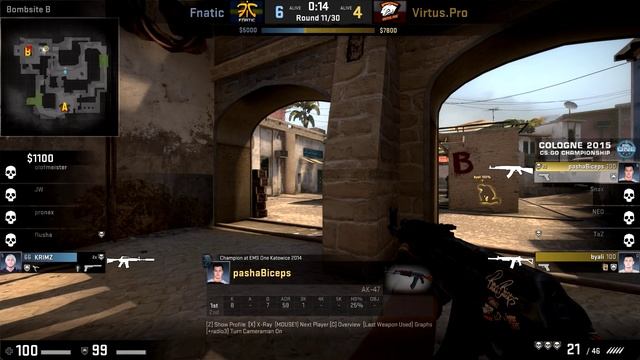 CSGO: POV Virtus Pro pasha vs fnatic (22/11) mirage @ ESL One Cologne 2015 смотреть онлайн