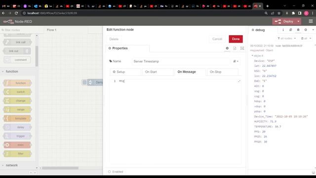 Add Timestamp to Payload | Node-RED