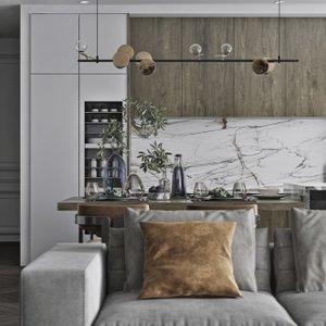 Дизайн интерьера кухни-гостиной в проекте квартиры