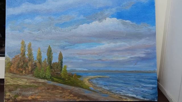 Осень, пушкинская набережная, Таганрог, морской пейзаж #ZhNataly, пленэрная живопись маслом