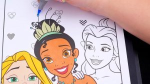 Coloring Disney Princesses Rapunzel, Tiana & Belle Coloring Page | Ohuhu Art Markers