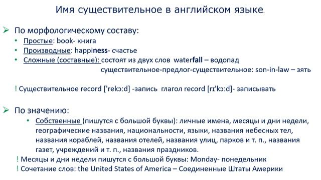 Имя существительное в английском языке. Общие сведения. смотреть онлайн
