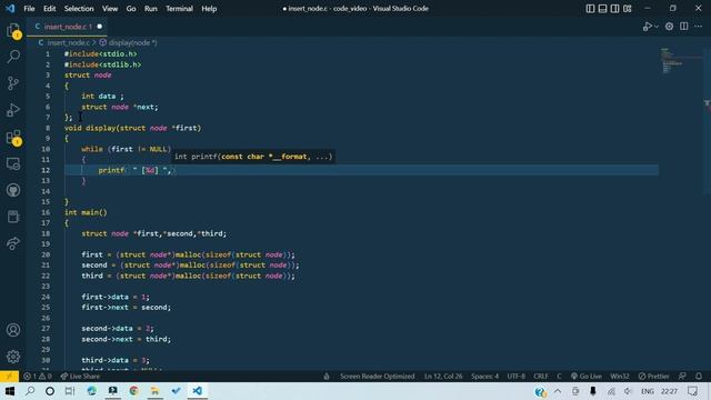 Linked List Insert at First Node #clanguage #coding #linkedlists