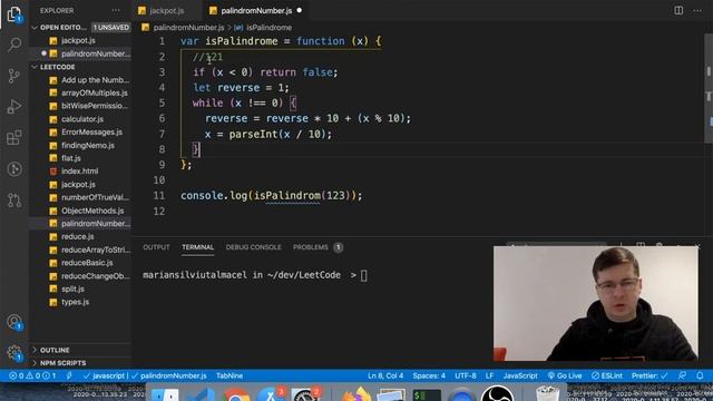 Leetcode 9 - Palindrome Number - Javascript