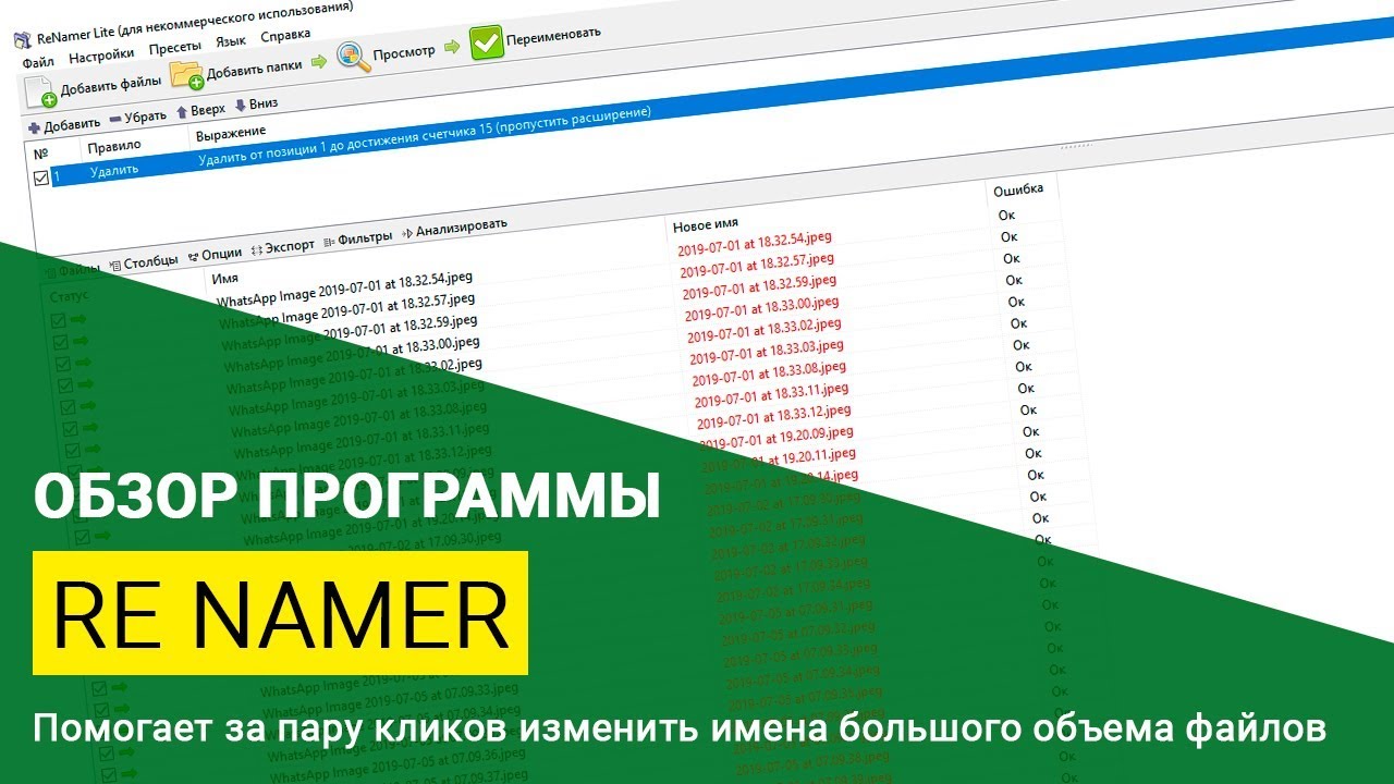 Как быстро переименовать много файлов Обзор программы ReNamer