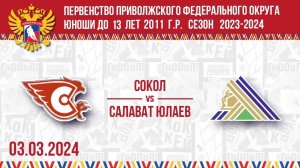 03.03.2024. ПРЯМОЙ ЭФИР. Первенство ПФО. ХК "Сокол-2011" - ХК "Салават Юлаев"