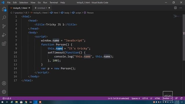 JS Arrow functions and this keyword in 2 mins смотреть онлайн