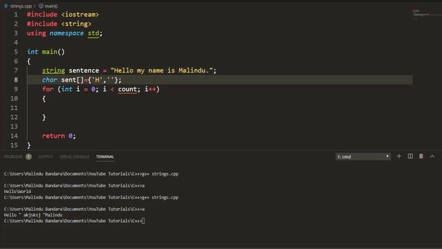 C++ Basics Strings - Iteration through String by individual character using For Loop