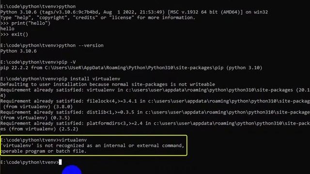 Solve Python Virtualenv: is not recognized as an internal or external command - Windows